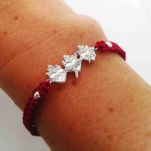 Pulsera tejida sagrados corazones. Plata 925