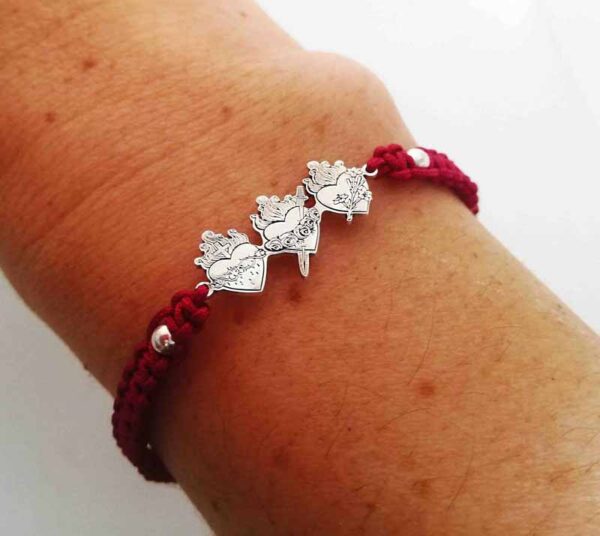 Pulsera tejida sagrados corazones. Plata 925