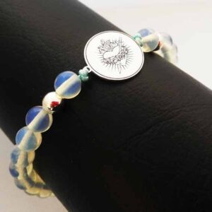 Pulsera religiosa Plata 925. Medalla 1,5 cm y piedra natural.