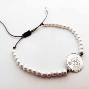 Pulsera religiosa Plata 925. Medalla 1,5 cm y piedra natural.