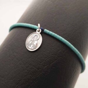 Pulsera Miyuki. Medalla plata 1 cm (Cualquier imagen)