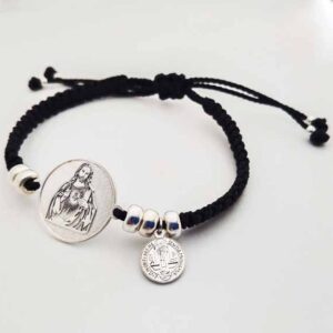 Pulsera Tejida plata 925 San José y medalla San Benito (Cualquier imagen)