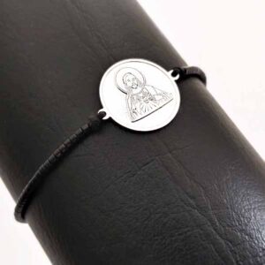 Pulsera Miyuki. Medalla plata 1,5 cm (Cualquier imagen)