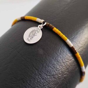 Pulsera Miyuki. Medalla plata 1 cm (Cualquier imagen)