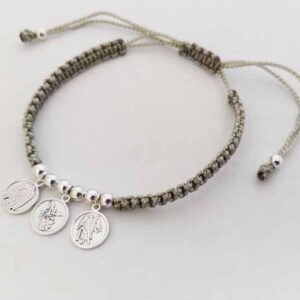 Pulsera Religiosa tejida Plata.  3 medallas (Cualquier imagen)