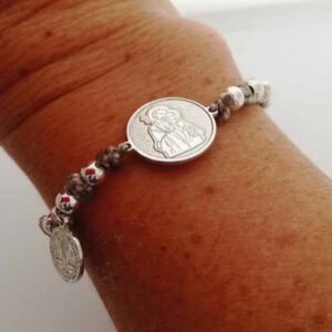 Pulsera Tejida plata 925 San José y medalla San Benito (Cualquier imagen)