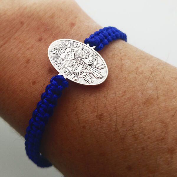 pulsera sagardos corazones de jesús , maria y san josé plata 925